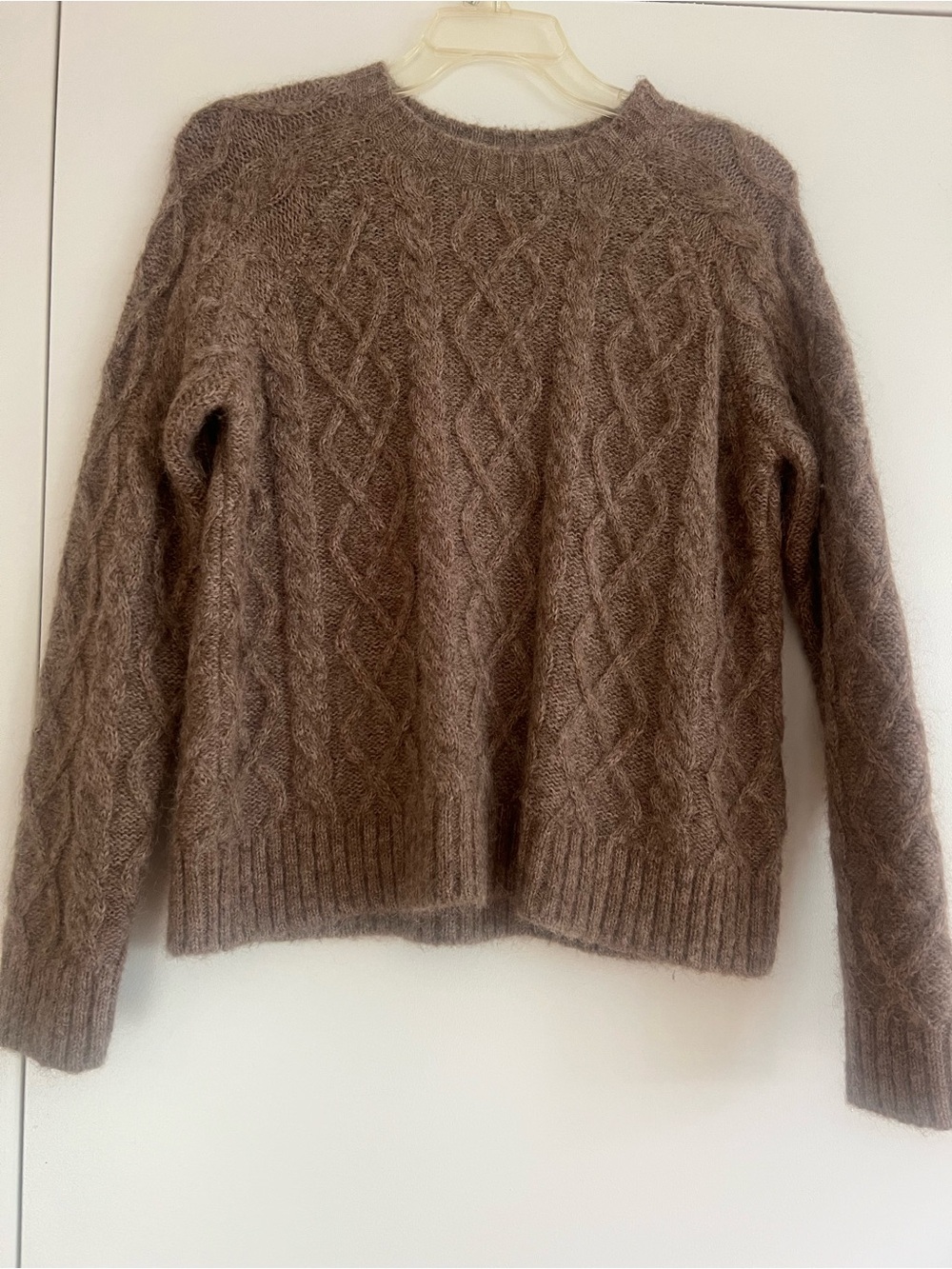 Peruvian Connection Taupe Cable Knit Crewneck Sweater